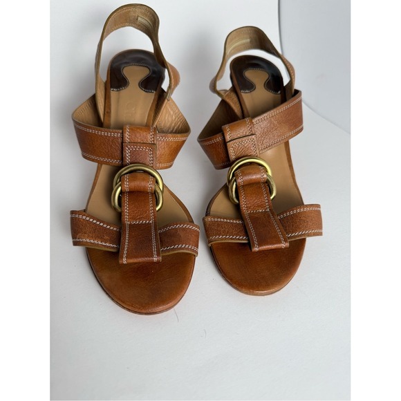 Chloe Shoes - Chloé Leather Strappy Heels Cognac Gold Ring Slingback Sandals EU 40 US 9